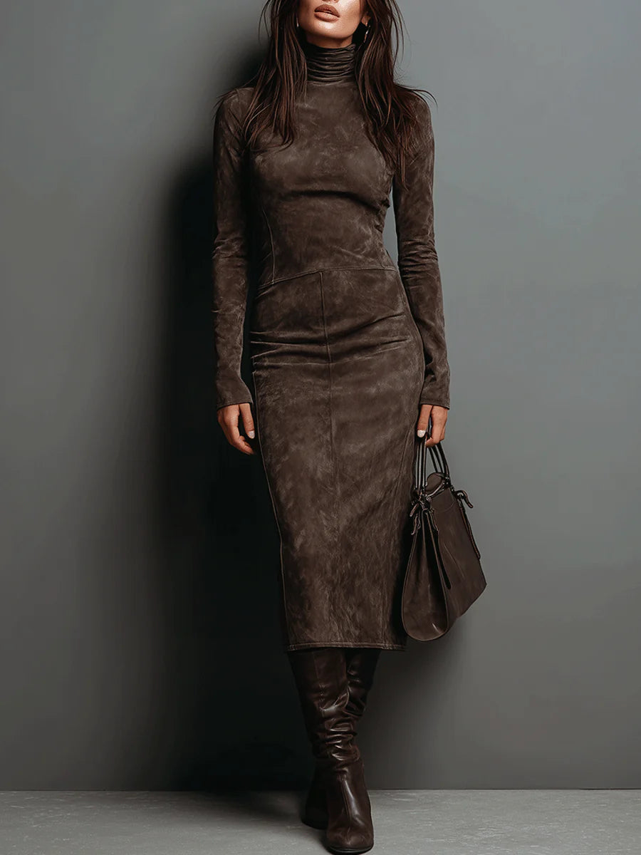 Lorena - Vestido midi largo marrón