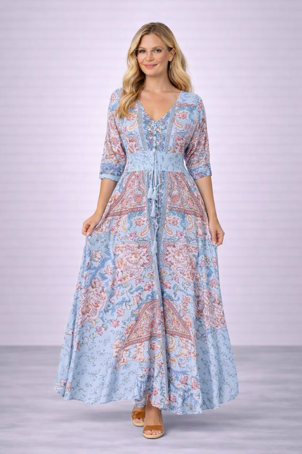 Mari -  Vestido largo con cordón floral | Elegancia veraniega natural 🌿