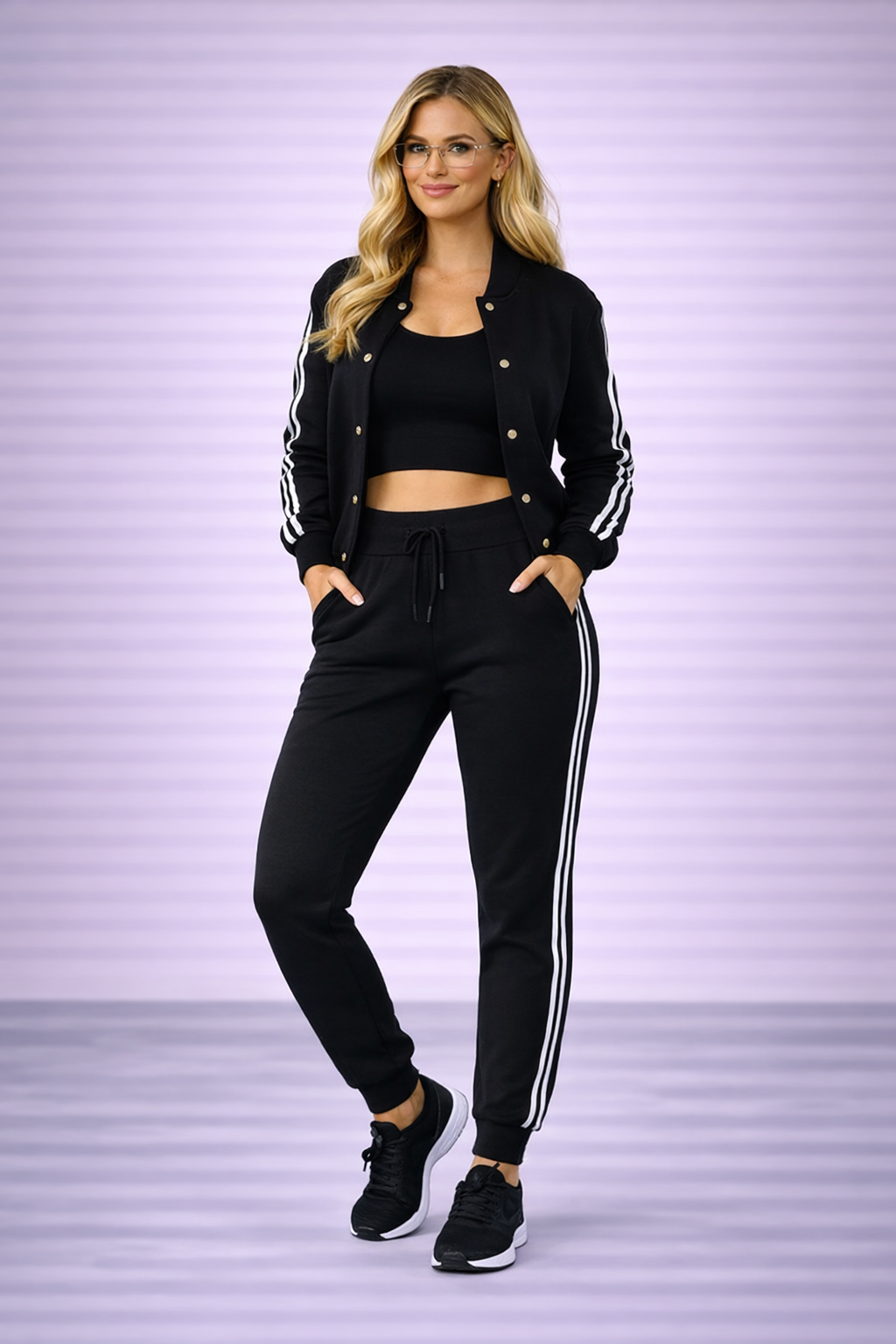 Sara - Conjunto de tres piezas para mujer: chaqueta y pantalones de béisbol