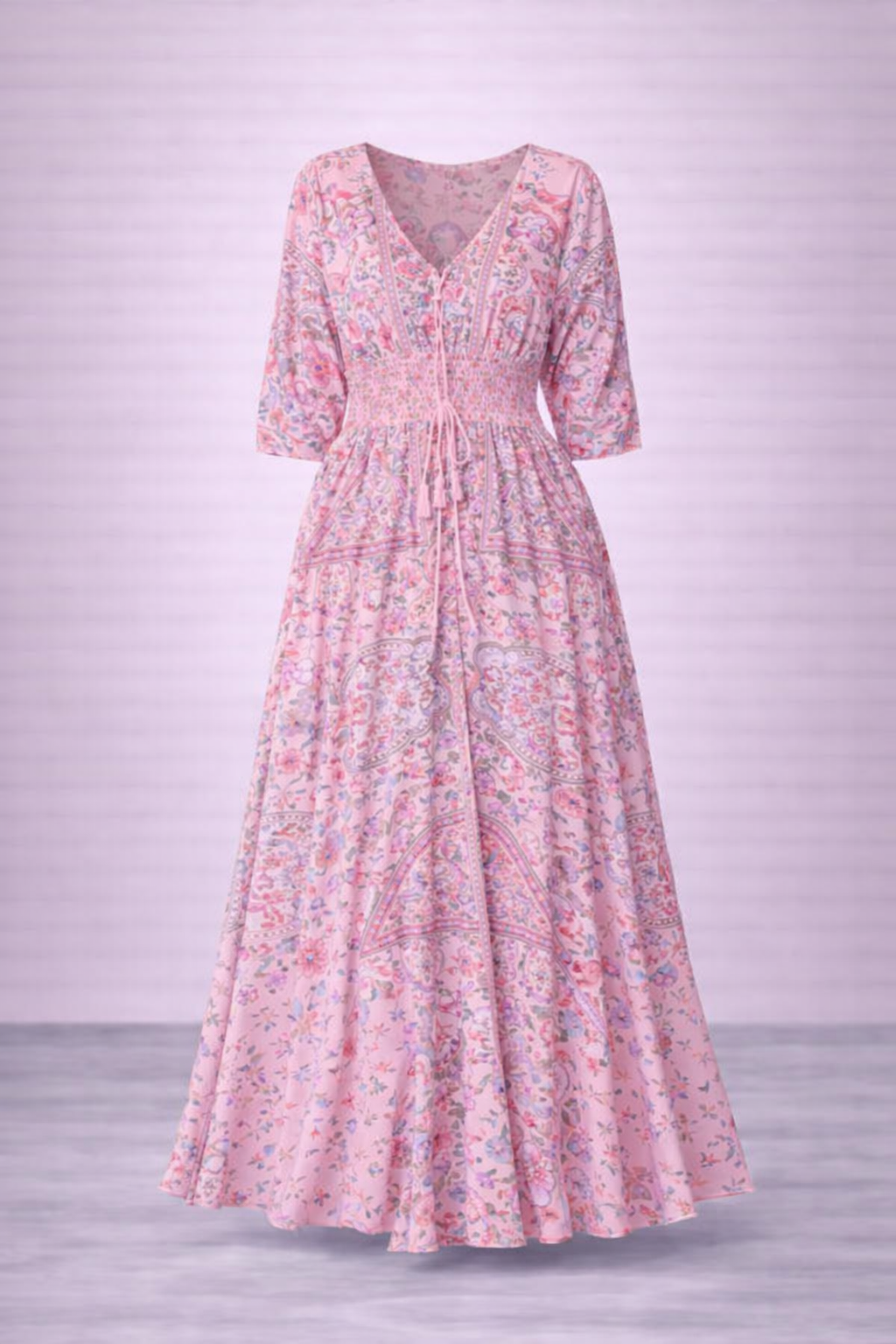 Mari -  Vestido largo con cordón floral | Elegancia veraniega natural 🌿