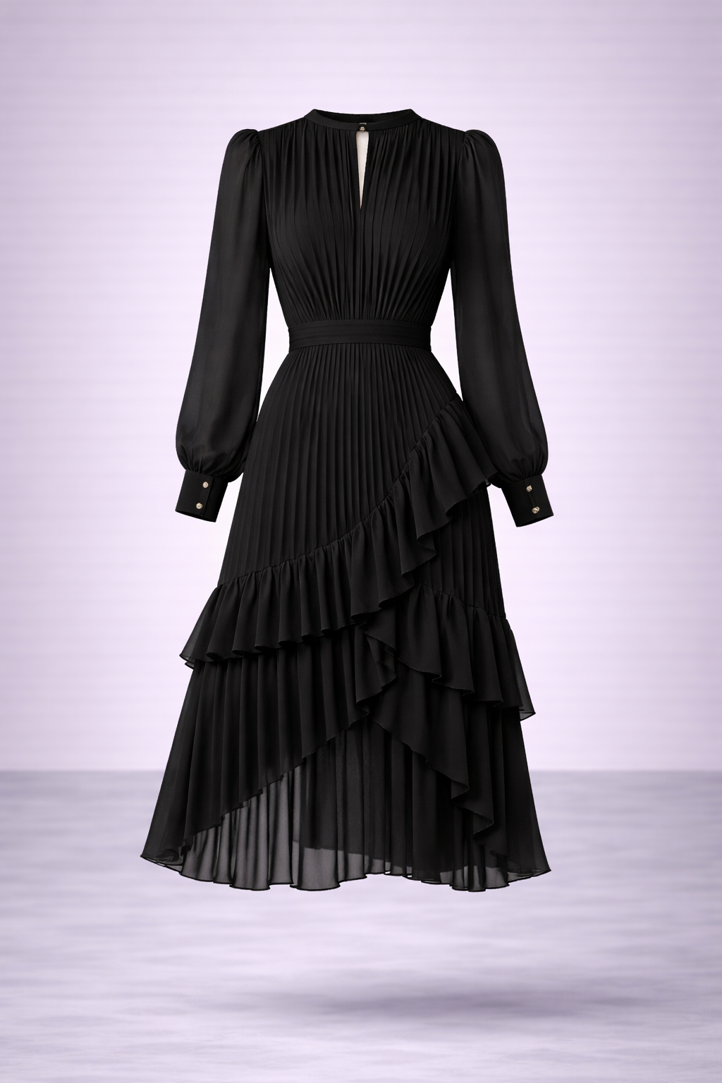 Sami - Vestido midi plisado para mujer con volantes
