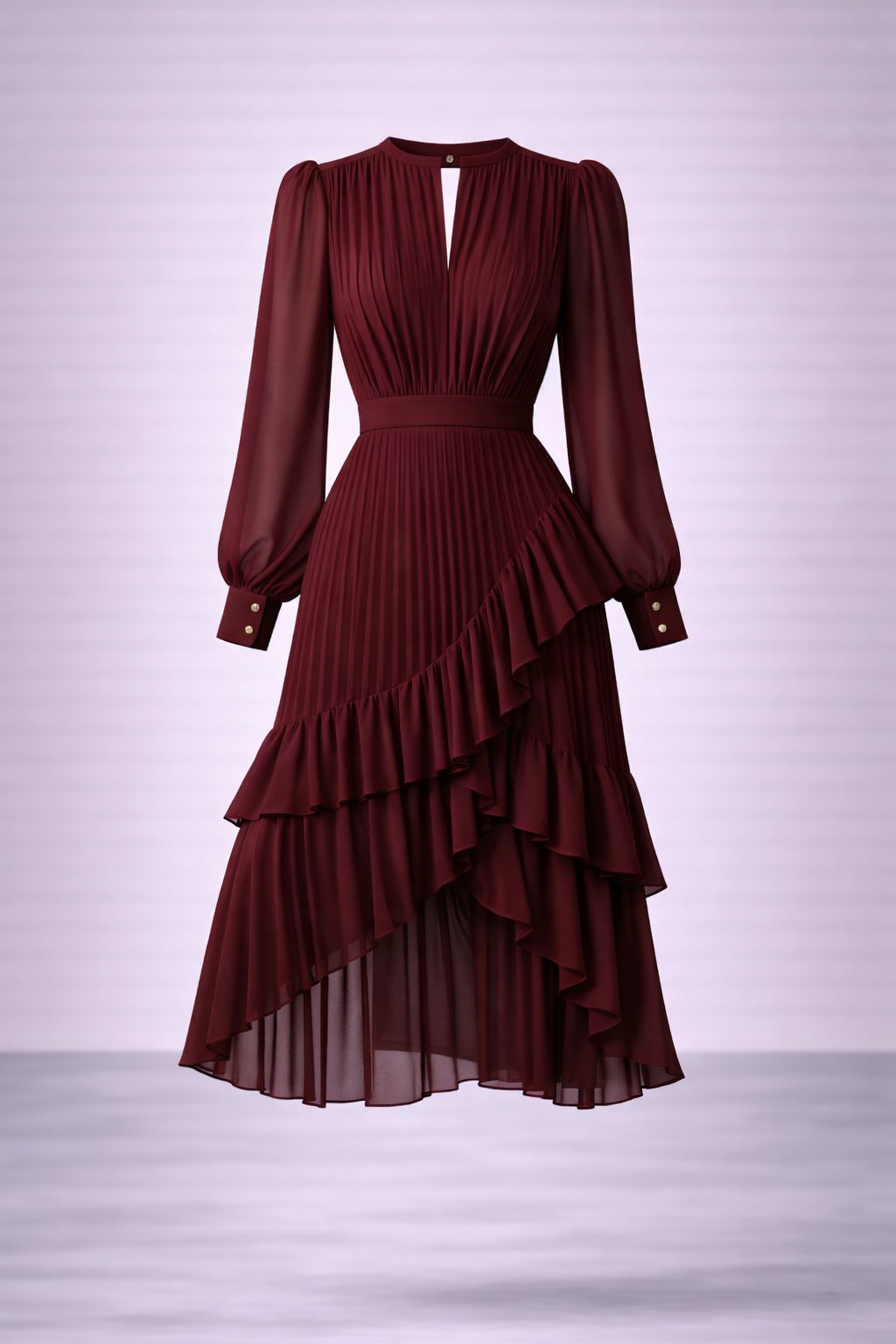 Sami - Vestido midi plisado para mujer con volantes