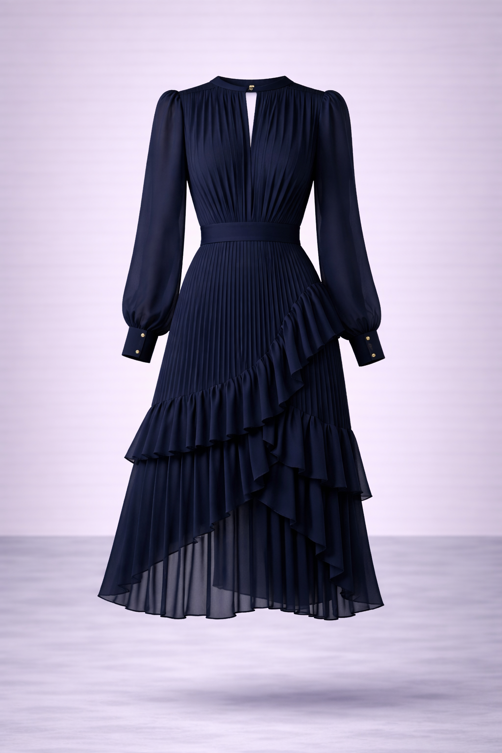 Sami - Vestido midi plisado para mujer con volantes