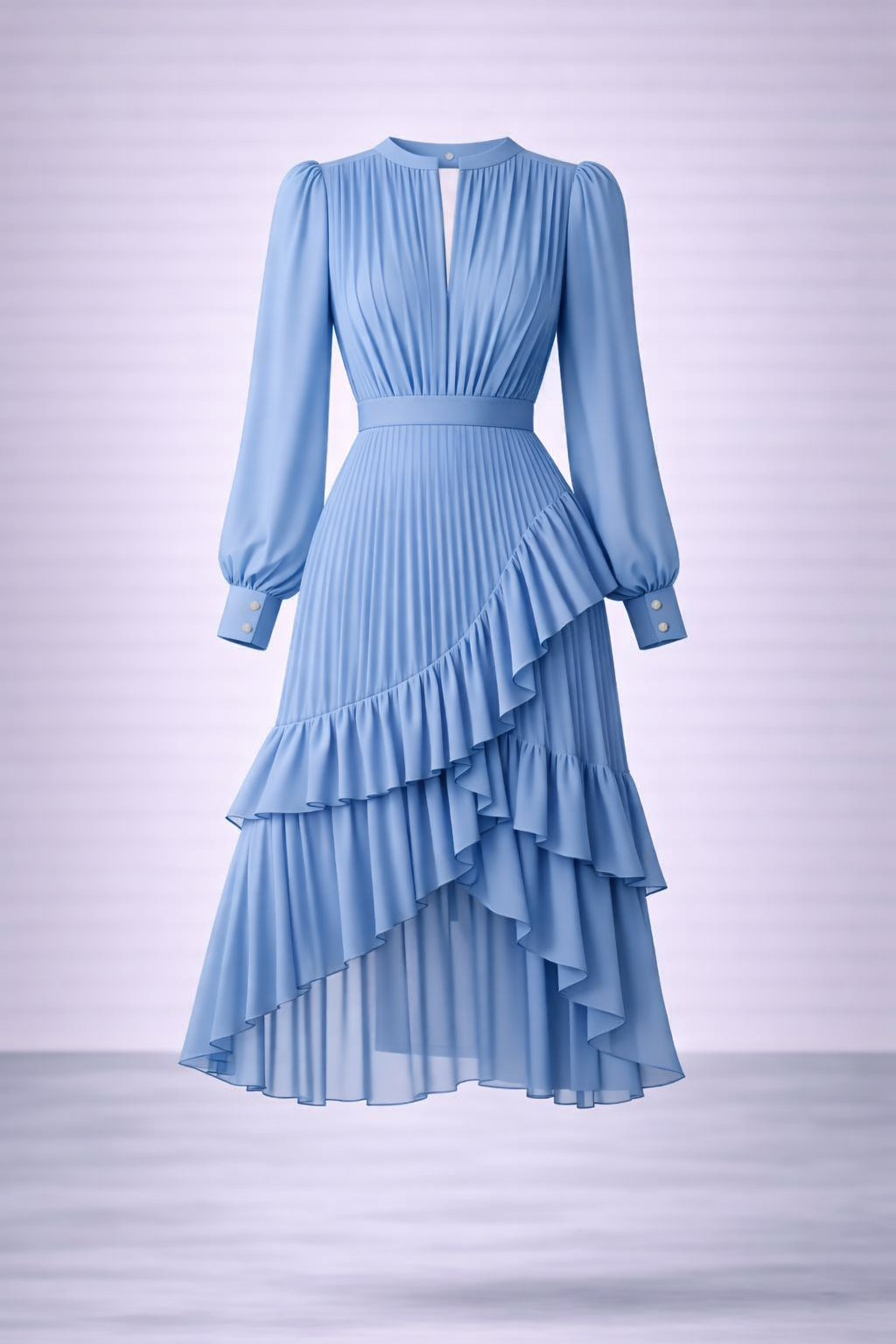 Sami - Vestido midi plisado para mujer con volantes