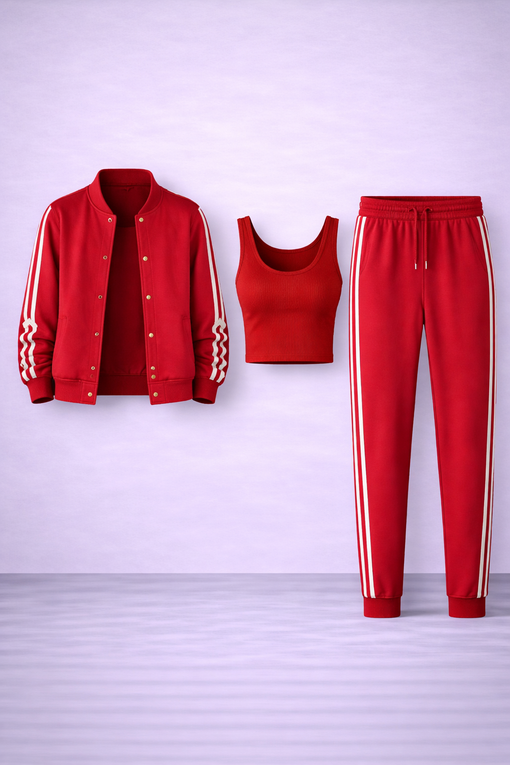 Sara - Conjunto de tres piezas para mujer: chaqueta y pantalones de béisbol