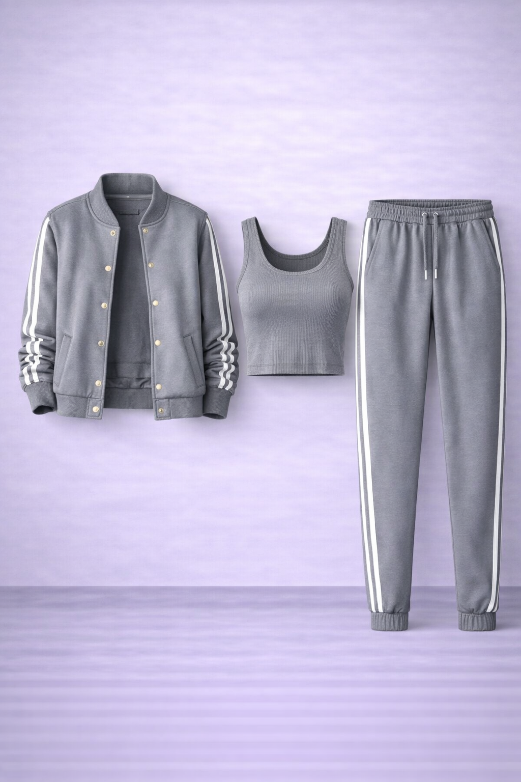 Sara - Conjunto de tres piezas para mujer: chaqueta y pantalones de béisbol