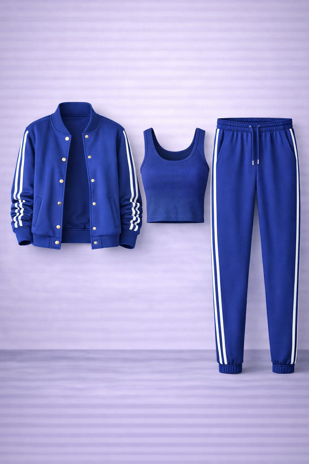 Sara - Conjunto de tres piezas para mujer: chaqueta y pantalones de béisbol