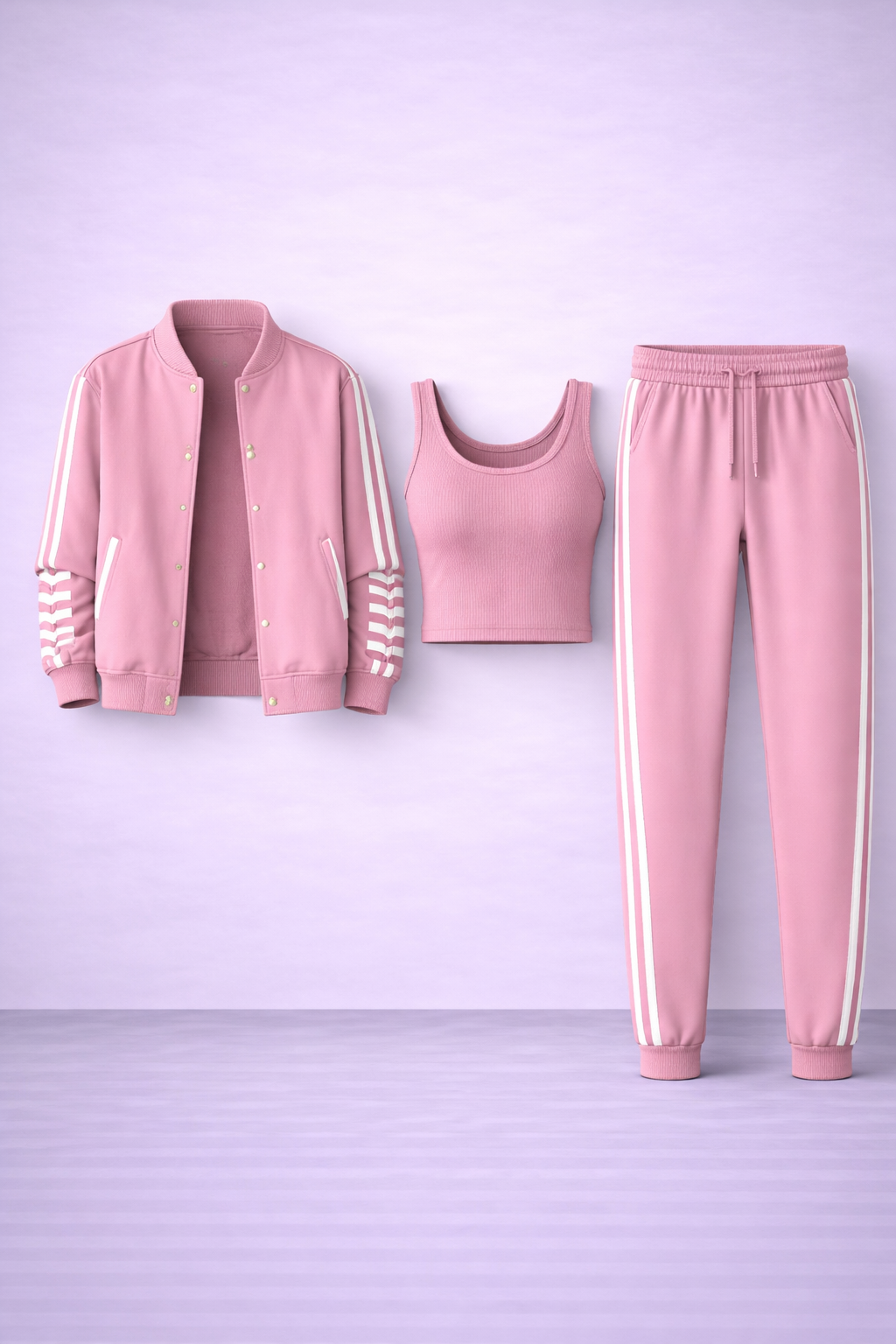 Sara - Conjunto de tres piezas para mujer: chaqueta y pantalones de béisbol