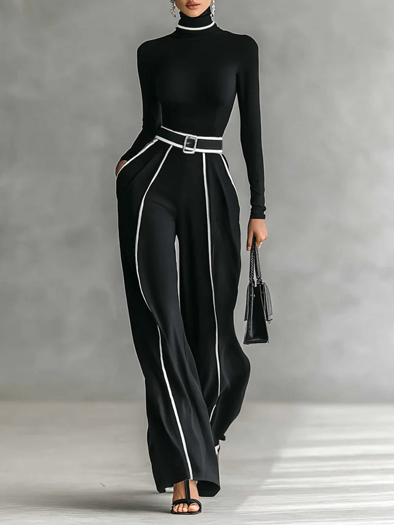 Emma - Conjunto elegante de dos piezas con cuello alto y pantalón ancho