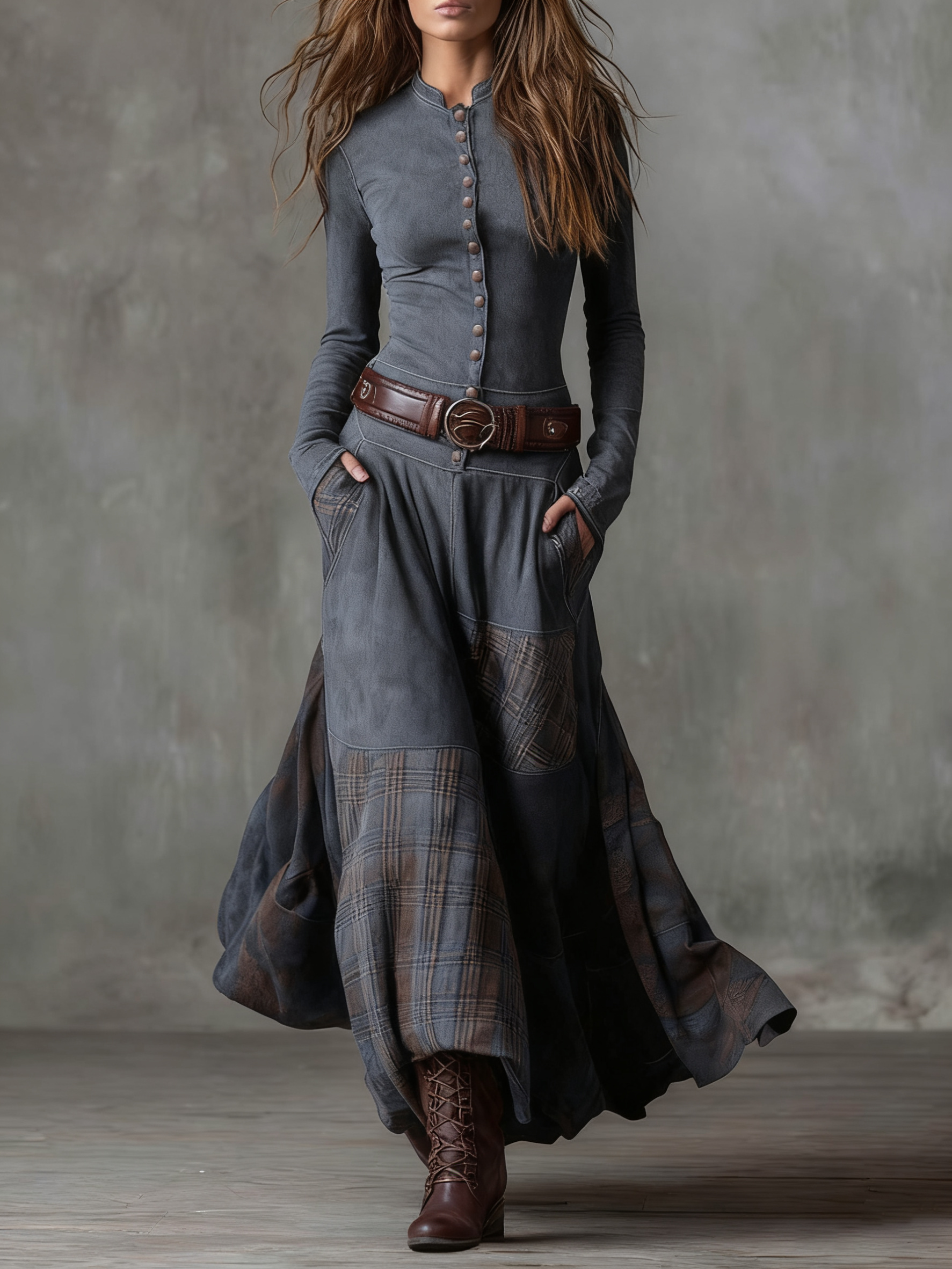 Elisa - Vestido maxi de ante con cinturón