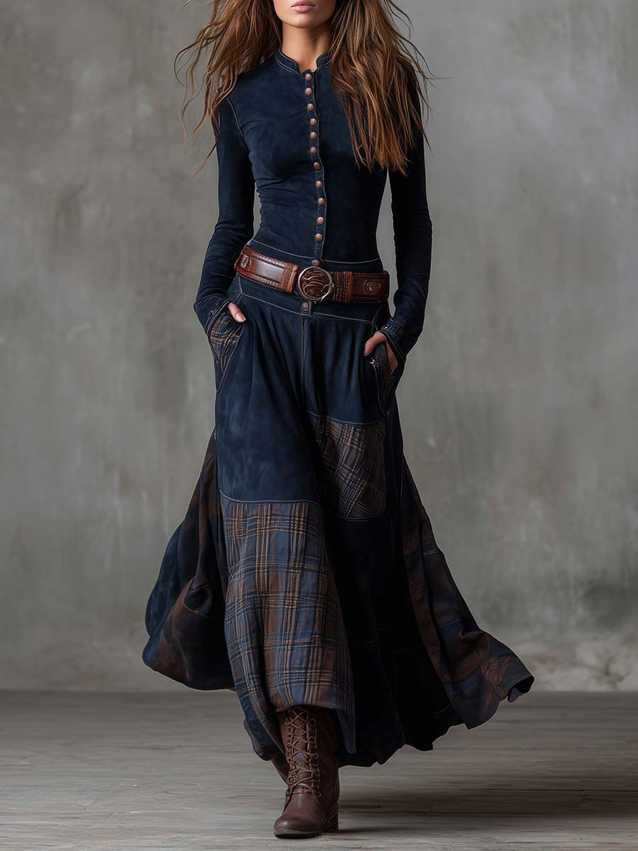 Elisa - Vestido maxi de ante con cinturón
