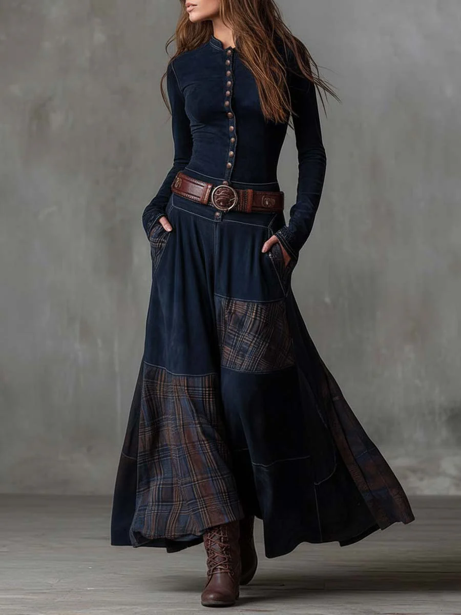 Elisa - Vestido maxi de ante con cinturón