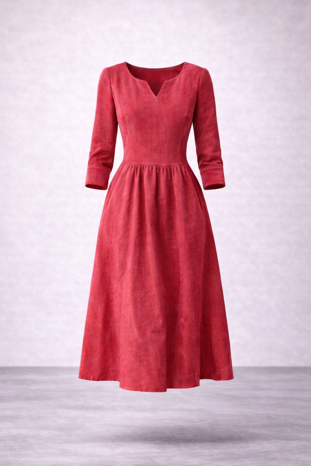 Marta - Vestido informal con cuello en V de algodón y lino, mangas 3/4 y cremallera lateral 👗