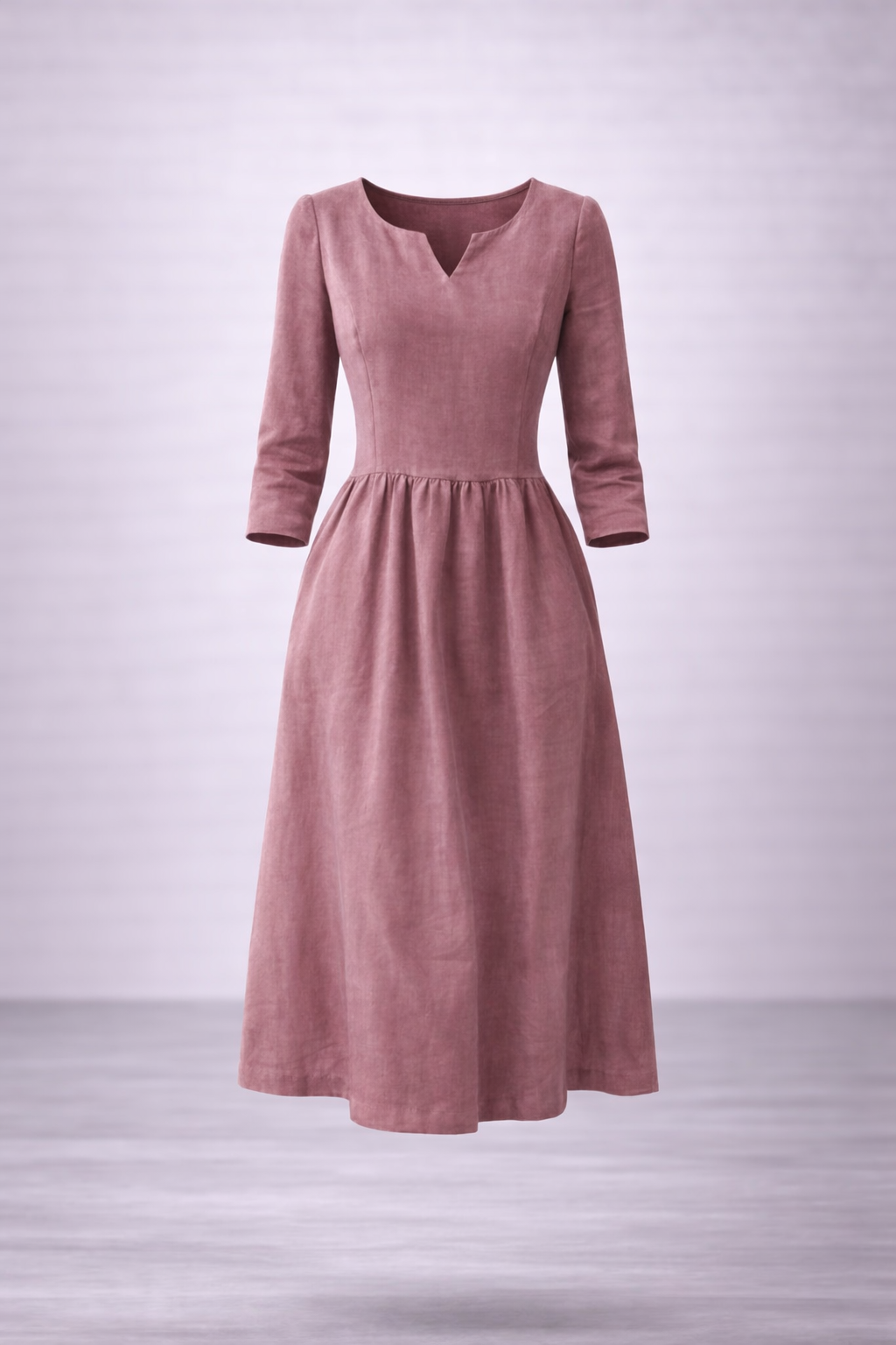 Marta - Vestido informal con cuello en V de algodón y lino, mangas 3/4 y cremallera lateral 👗