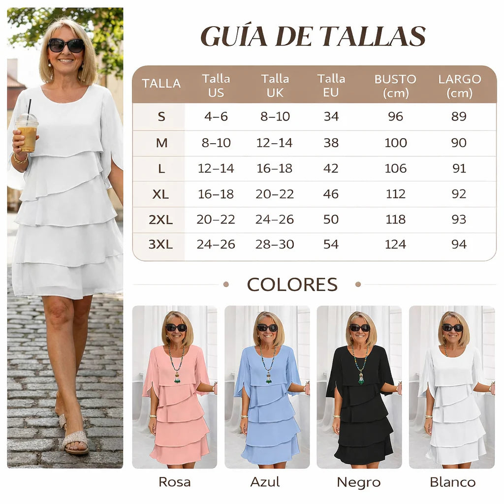 Carmen - 🎁 ¡50 % DE DESCUENTO! Elegante vestido con volantes y varias capas para mujer: estilo desenfadado para cualquier ocasión 💃