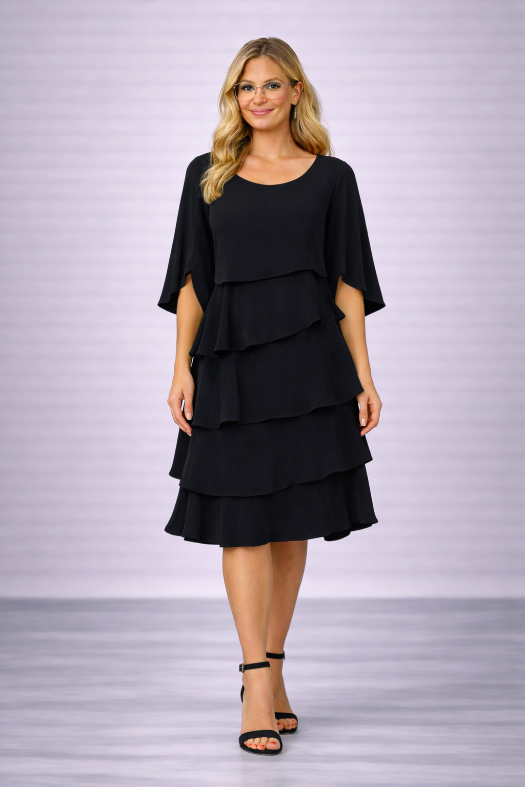 Carmen - Elegante vestido con volantes y varias capas para mujer look premium