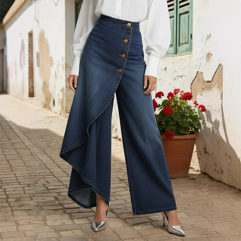 Marta - Falda-pantalón asimétrica con diseño cruzado, cómoda y moderna