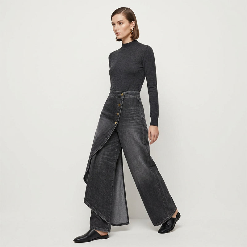 Marta - Falda-pantalón asimétrica con diseño cruzado, cómoda y moderna