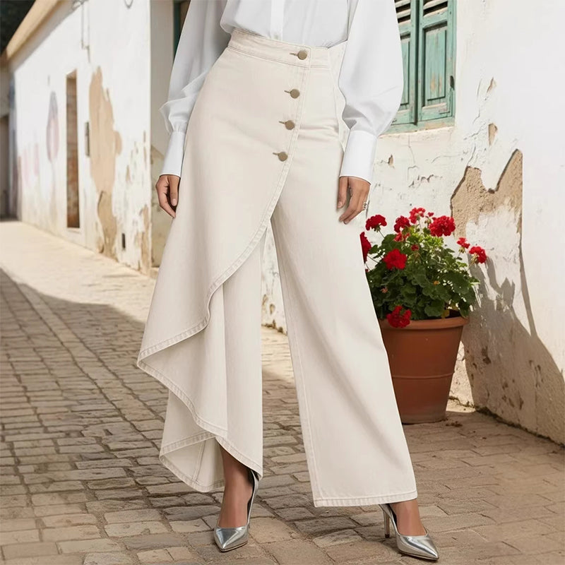 Marta - Falda-pantalón asimétrica con diseño cruzado, cómoda y moderna