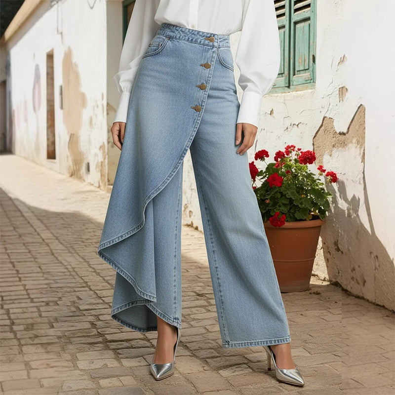 Marta - Falda-pantalón asimétrica con diseño cruzado, cómoda y moderna