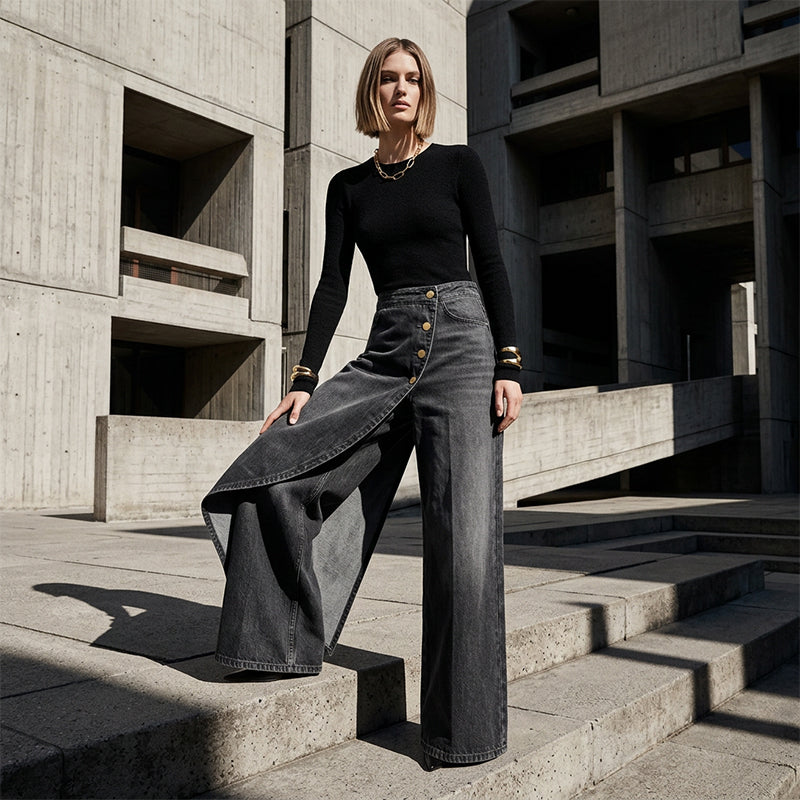 Marta - Falda-pantalón asimétrica con diseño cruzado, cómoda y moderna