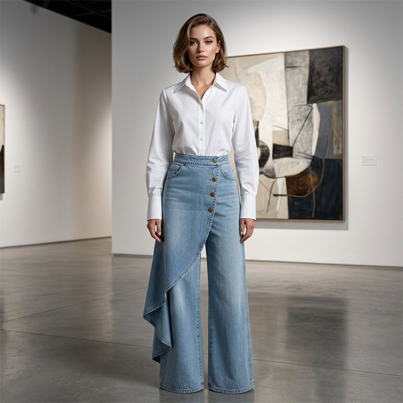 Marta - Falda-pantalón asimétrica con diseño cruzado, cómoda y moderna