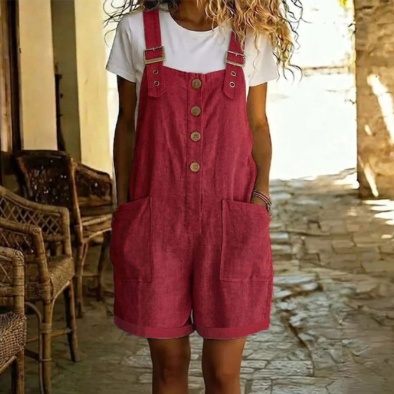 Mono retro para mujer: tirantes ajustables, botones en la parte delantera y bolsillos grandes