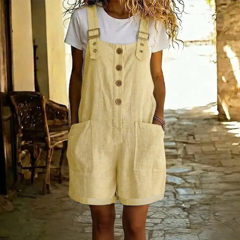 Mono retro para mujer: tirantes ajustables, botones en la parte delantera y bolsillos grandes