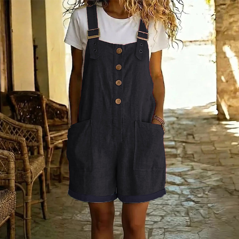 Mono retro para mujer: tirantes ajustables, botones en la parte delantera y bolsillos grandes