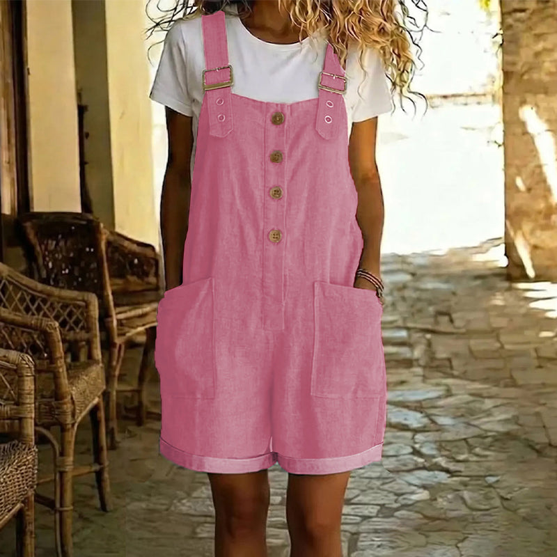Mono retro para mujer: tirantes ajustables, botones en la parte delantera y bolsillos grandes
