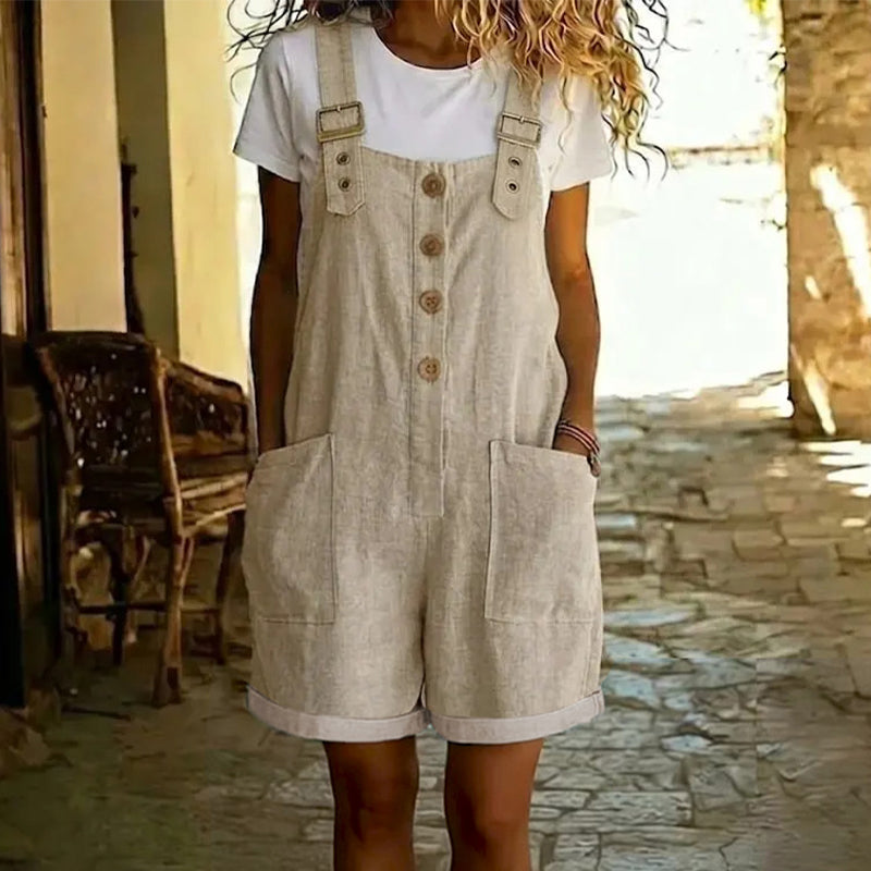 Mono retro para mujer: tirantes ajustables, botones en la parte delantera y bolsillos grandes